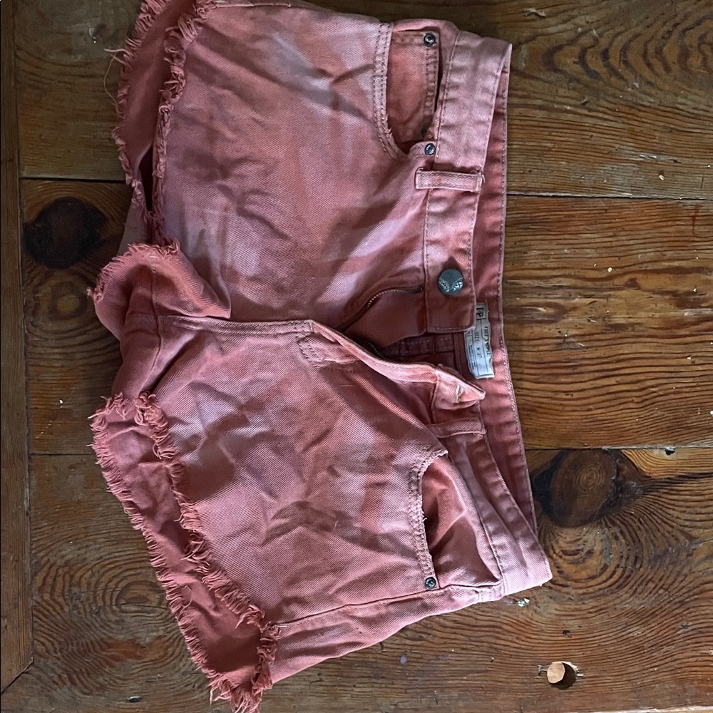 Free People Pink Frayed Jean Shorts
